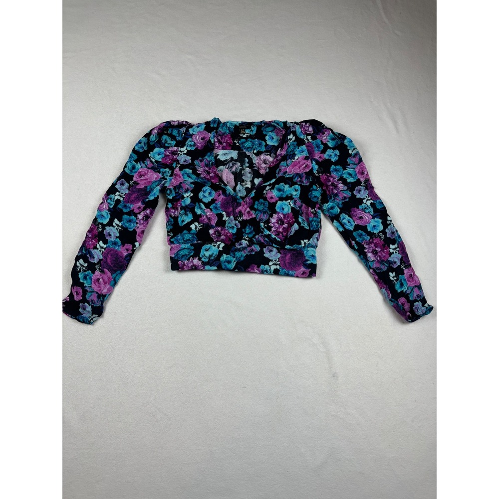AFRM Floral Crop Top Long Sleeve Women Size M Blue Purple